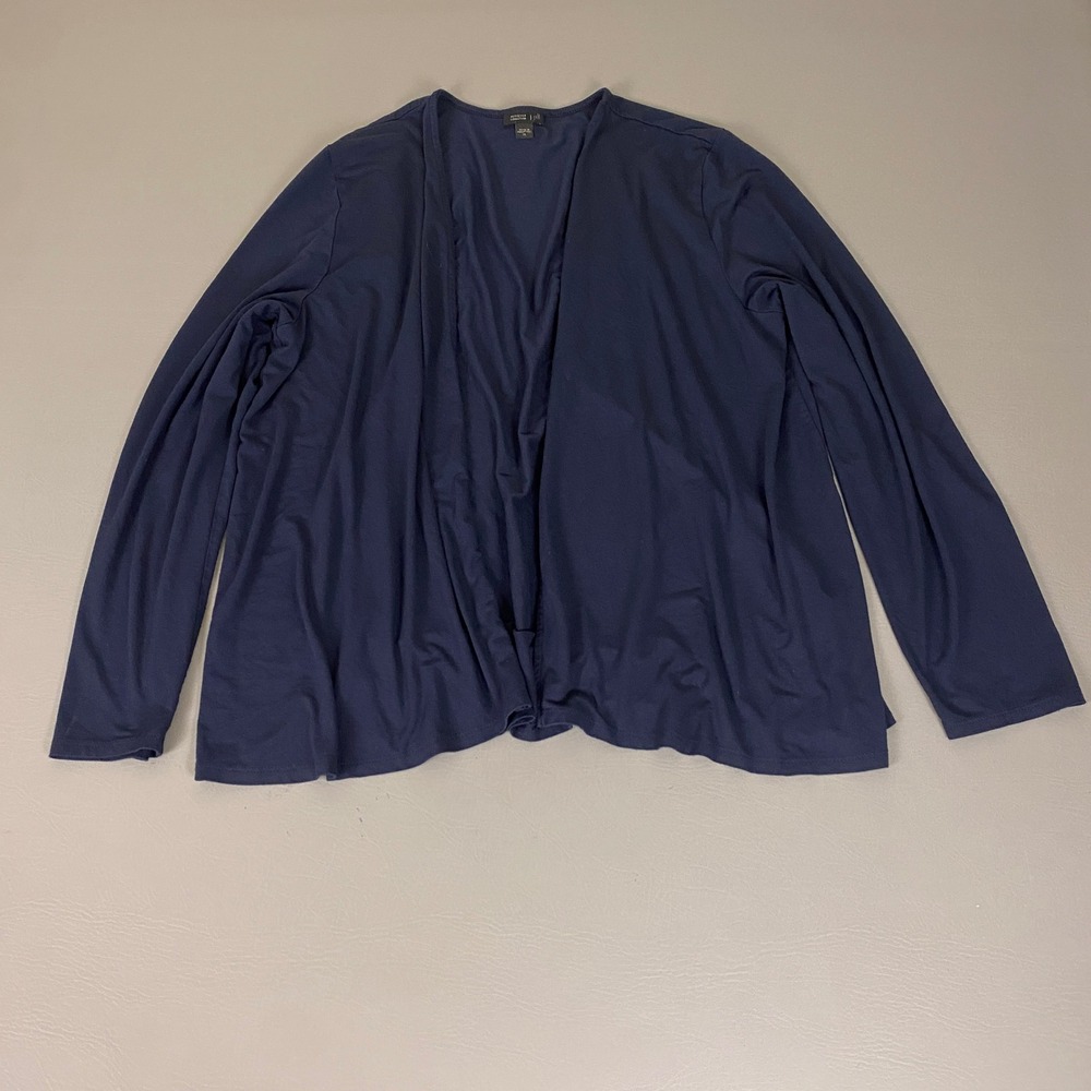 J Jill Wearever Cardigan Size XL Navy Blue Open Front Long Sleeve Rayon Lycra